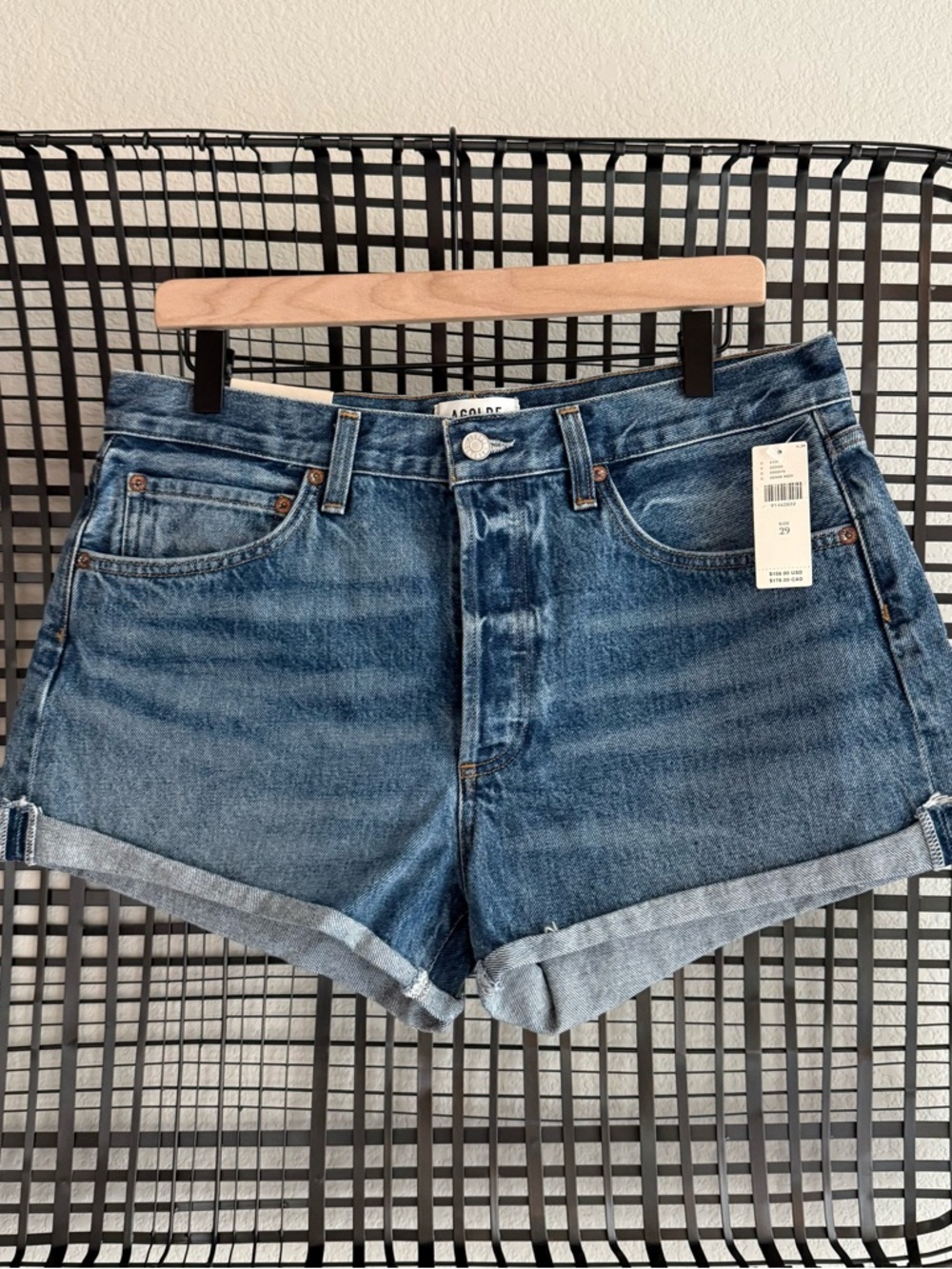 Agolde Dark Blue Denim Rolled Hem Shorts
